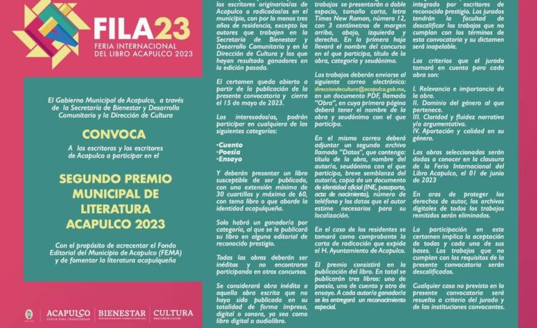 Convoca Gobierno de Abelina López, al Premio Municipal de Literatura “Acapulco 2023”