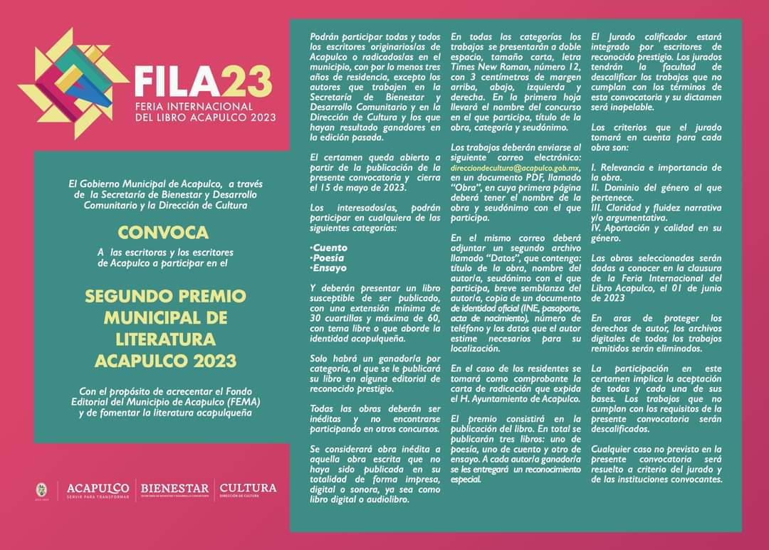 Convoca Gobierno de Abelina López, al Premio Municipal de Literatura “Acapulco 2023”