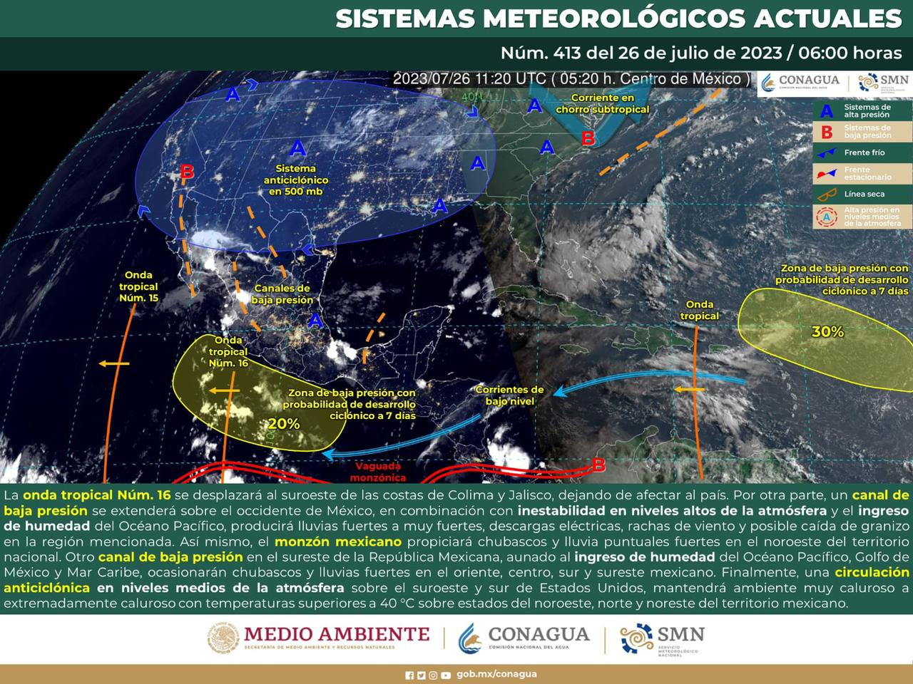 Informa gobierno de Abelina López Rodríguez que se pronostican lluvias para este miércoles