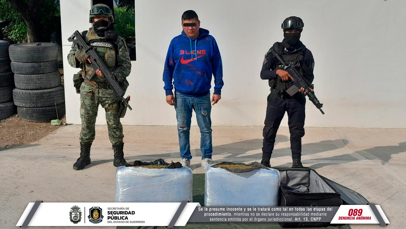Detiene la Policía Estatal y Sedena a una persona con presunta droga en Eduardo Neri, Guerrero