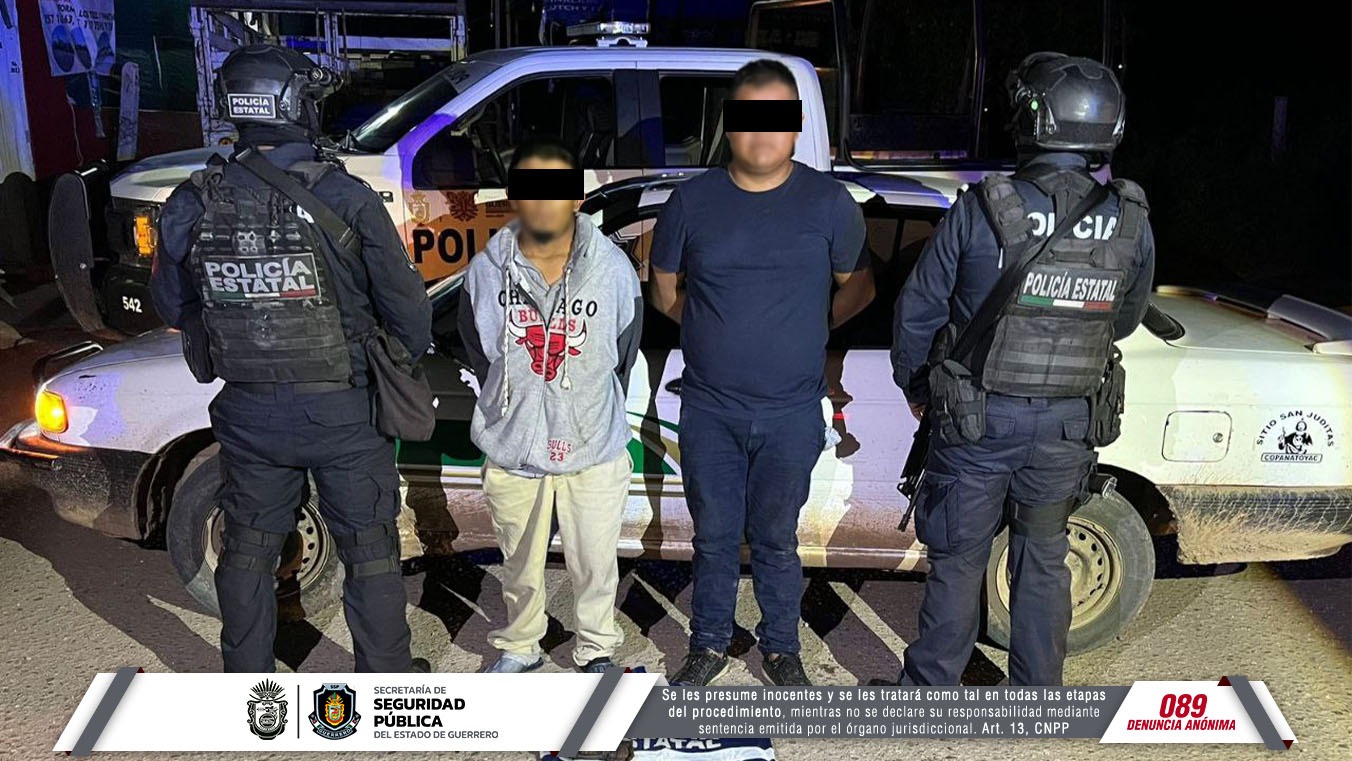 Detiene la Policía Estatal a dos personas en Tlapa de Comonfort