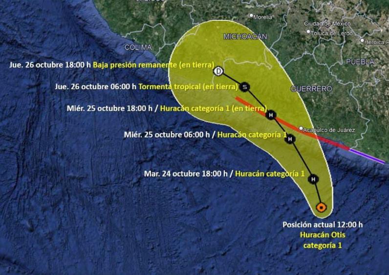 “Otis” evolucionó a Huracán categoría uno frente a las costas de Guerrero