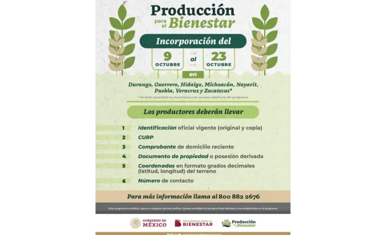 Anuncian apertura del registro al programa Producción para el Bienestar