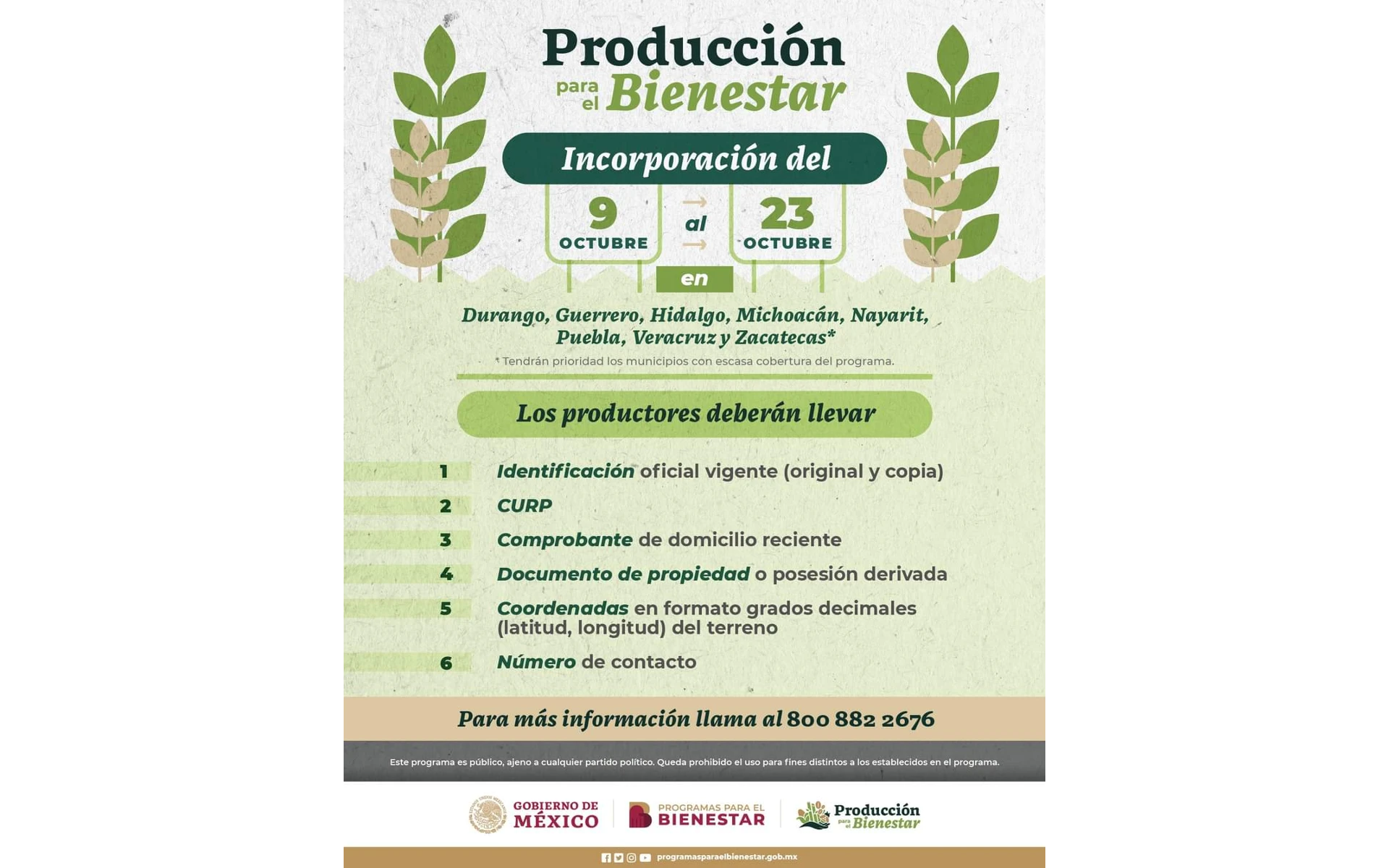 Anuncian apertura del registro al programa Producción para el Bienestar