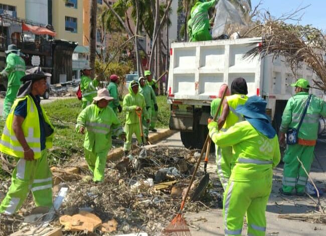 Avanza Gobierno de Abelina López Rodríguez en limpieza de camellones de la Costera