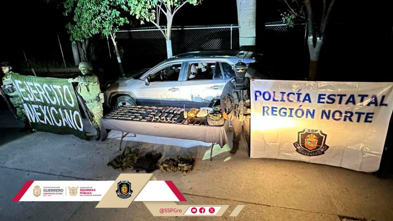 Después de agresión armada a policías estatales y de la Sedena en Taxco de Alarcón, decomisan armas y presunta droga