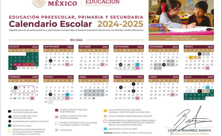 Dan a conocer el calendario escolar 2024-2025 que establece 190 días de clases para Educación Básica