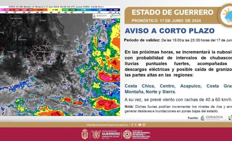 Llama gobernadora Evelyn Salgado tomar precauciones ante pronóstico de lluvias y granizo en Guerrero
