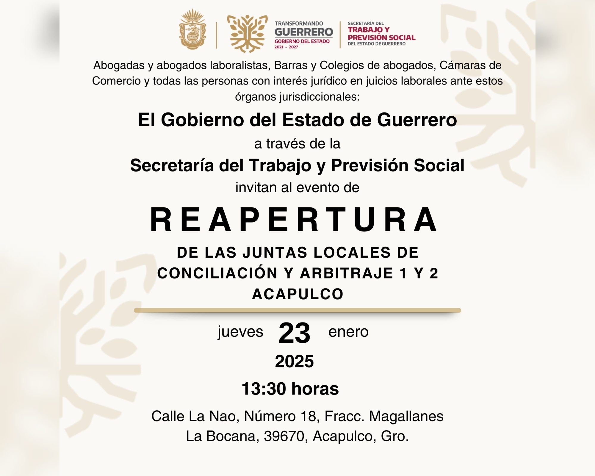 El gobierno estatal aperturará las Juntas Locales de Conciliación y Arbitraje 1 y 2 del puerto de Acapulco