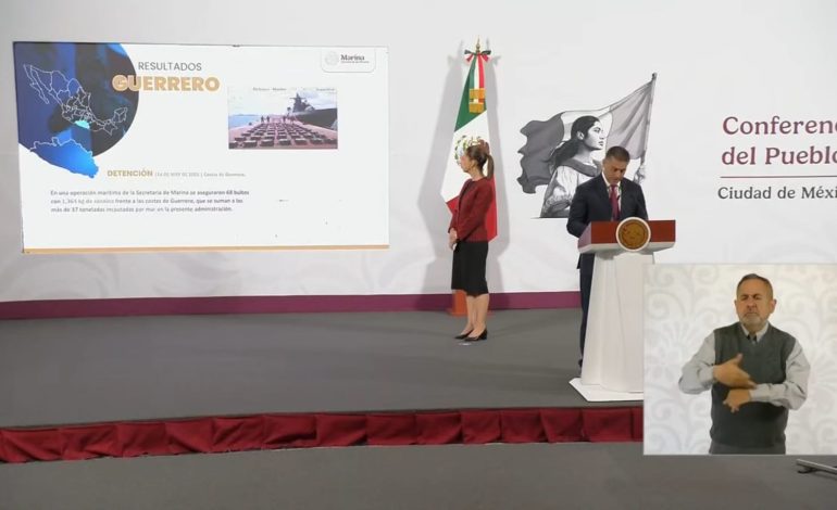 Golpe al narco en costas de Guerrero: Aseguran más de una tonelada de droga en alta mar: Harfuch